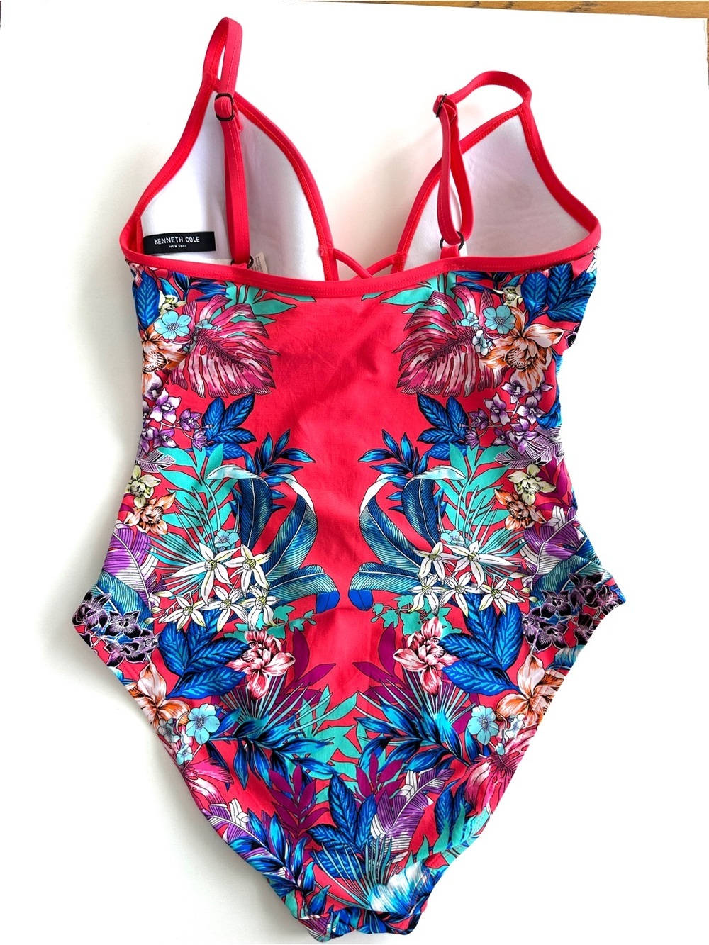 Kenneth Cole Pink & Blue Floral One-Piece Swimsuit with Lattice Front - Picture 6 of 12
